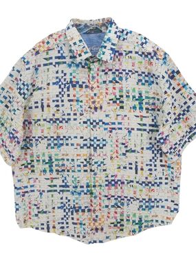 ROBERT GRAHAM Short Sleeve Button Up Shirt Geometric Pattern Size 2XLT